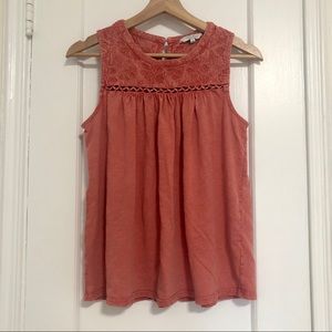 Lucky Brand eyelet sleeveless blouse coral M